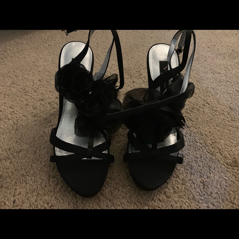 Nina Floral Black Dress Heels Sandals